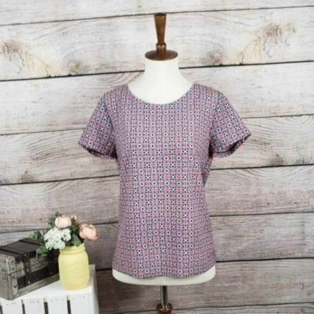 J Crew Women’s Geometric Pink Short Sleeve Top Size XXS